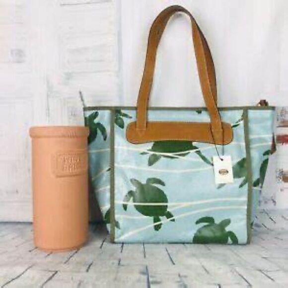 FOSSIL Turtle Tote Shoulder Bag Coated Canvas Zip Top Shopper Purse - Picture 6 of 6